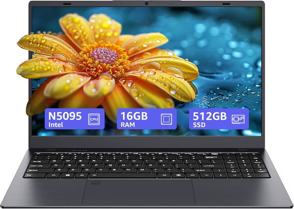 15.6-inch, 16GB RAM, 512GB SSD, FHD IPS Display Laptop Computer, N5095 Quad Core, 2.4/5G WiFi, BT4.2 Backlit and Fingerprint, Lightweight and Portable