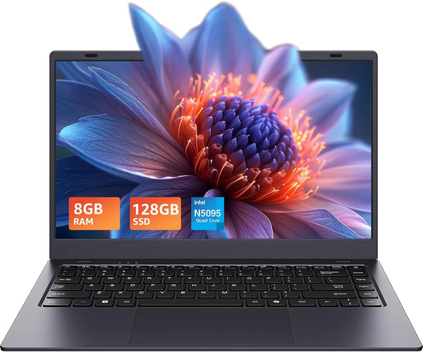 14" Laptop - N5095 Quad-Core, 8GB RAM 128GB SSD, WiFi 5/Bluetooth 5.0, Webcam Privacy Cover, Preloaded Office 2024 - Ultra-Portable