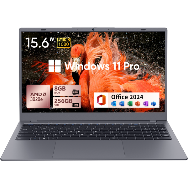 UOWAMOU 15.6" Laptop (AMD 3020e/8GB RAM/256GB SSD/Windows 11 Pro/Office 2024)