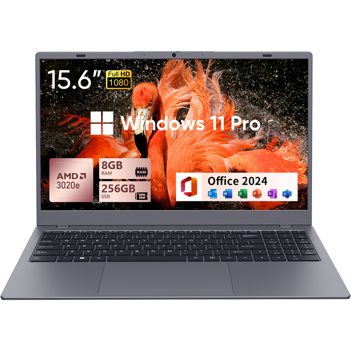 UOWAMOU 15.6" Laptop (AMD 3020e/8GB RAM/256GB SSD/Windows 11 Pro/Office 2024)